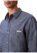 Thumbnail Chemise en coton marine unie avec une coupe droite et un col à revers - Image 5