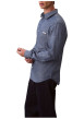 Thumbnail Chemise en coton marine unie avec une coupe droite et un col à revers - Image 6
