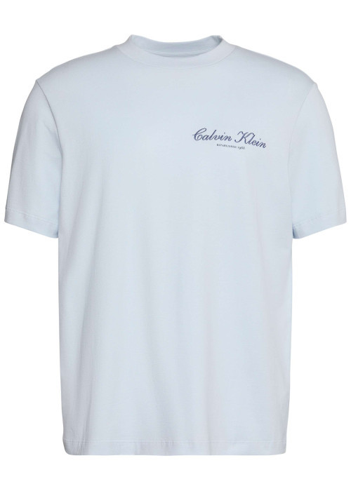 T-shirt en coton ciel uni avec une coupe droite et un col rond