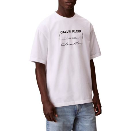 T-shirt en coton blanc à imprimé écritures avec...