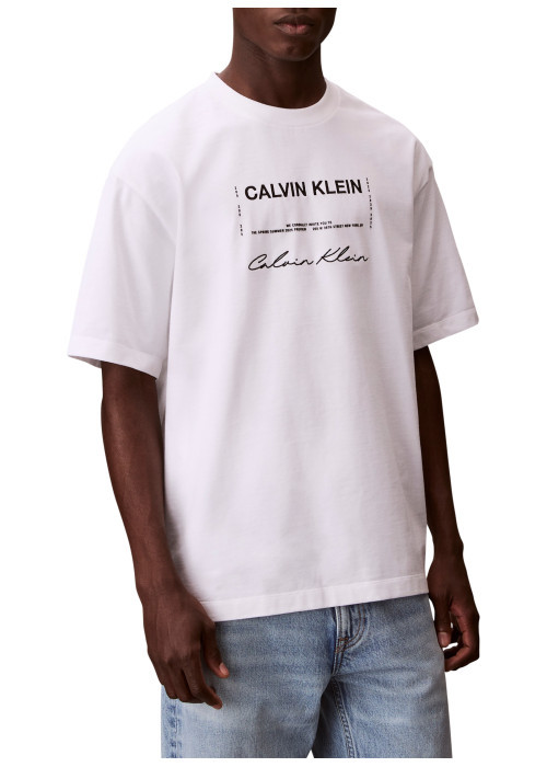 T-shirt en coton blanc à imprimé écritures avec...