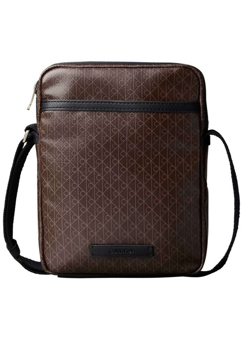 Sacoche marron à motifs monogrammes avec bandoulière et zip