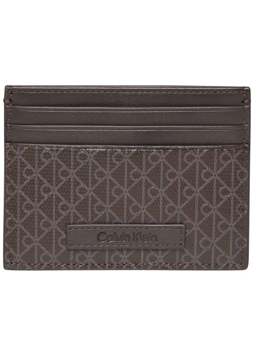 Porte-cartes marron avec un revêtement à motifs monogrammes