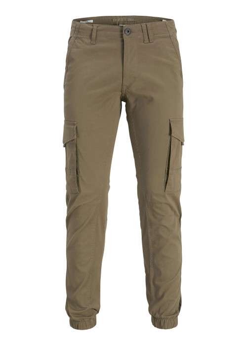 Pantalon cargo en coton taupe à coupe slim pourvu de poches plaquées