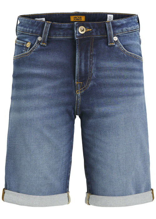 Short indigo à coupe droite à revers pourvu de multiples poches