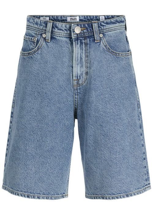 Short en coton bleu pourvu d'une coupe ample et de passants pour la ceinture