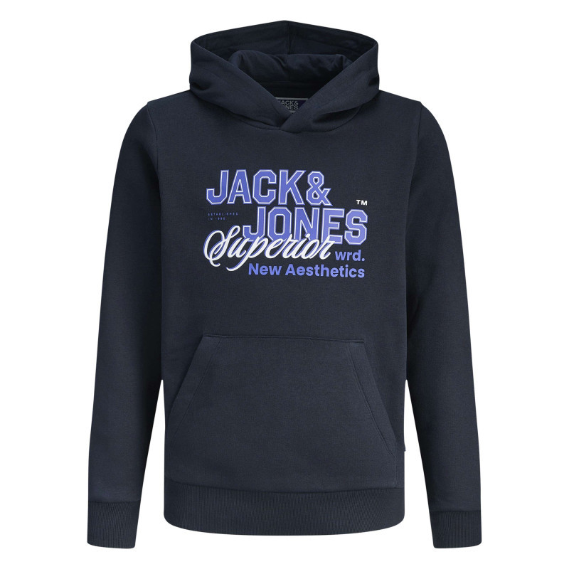 Jack & Jones - Sweat En Coton Mélangé Marine à Coupe Droite Orné D'un Imprimé De La Marque - Bleu Foncé
