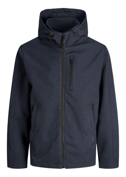 Blouson coupe-vent marine à coupe droite pourvu d'un col à capuche