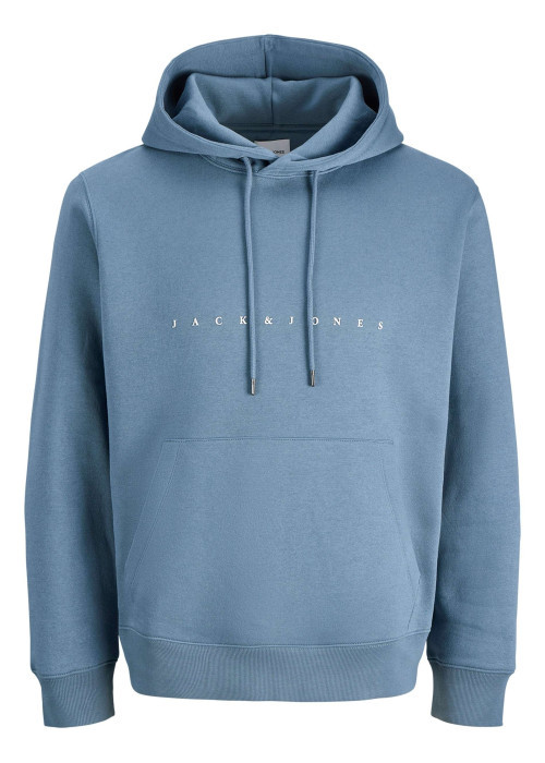 Sweat en coton mélangé bleu à coupe droite pourvu d'un col à capuche