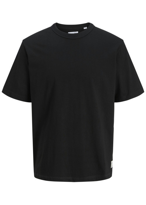 T-shirt en coton noir pourvu d'une coupe droite et d'un col rond