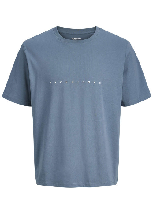 T-shirt en coton bleu pourvu d'une coupe droite et d'un col rond