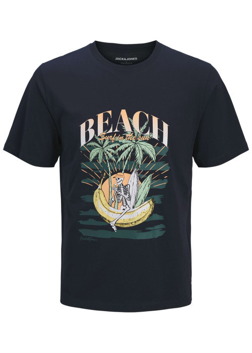 T-shirt en coton marine pourvu d'une coupe droite et d'un col rond