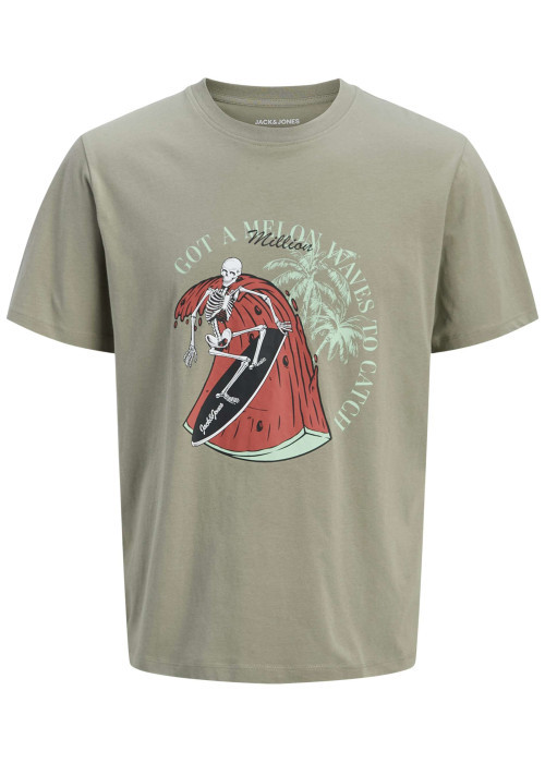 T-shirt en coton kaki pourvu d'une coupe droite et d'un col rond