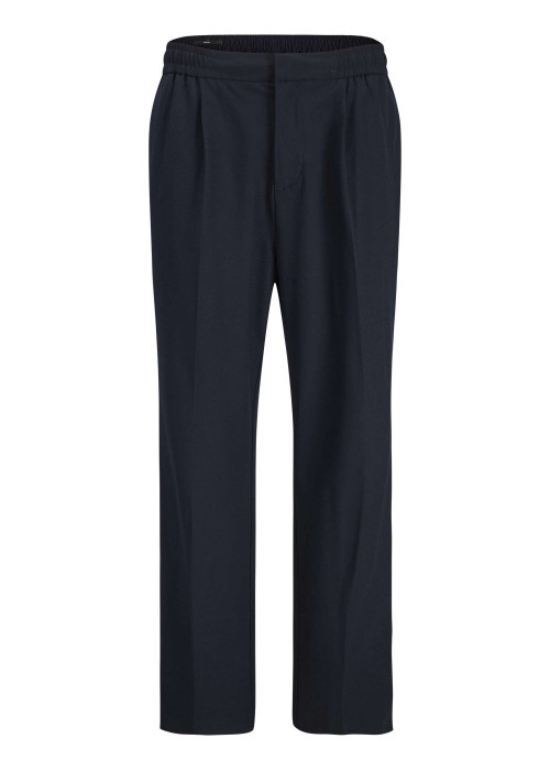 Pantalon chino marine à plis pourvu d'une coupe droite et de poches plaquées