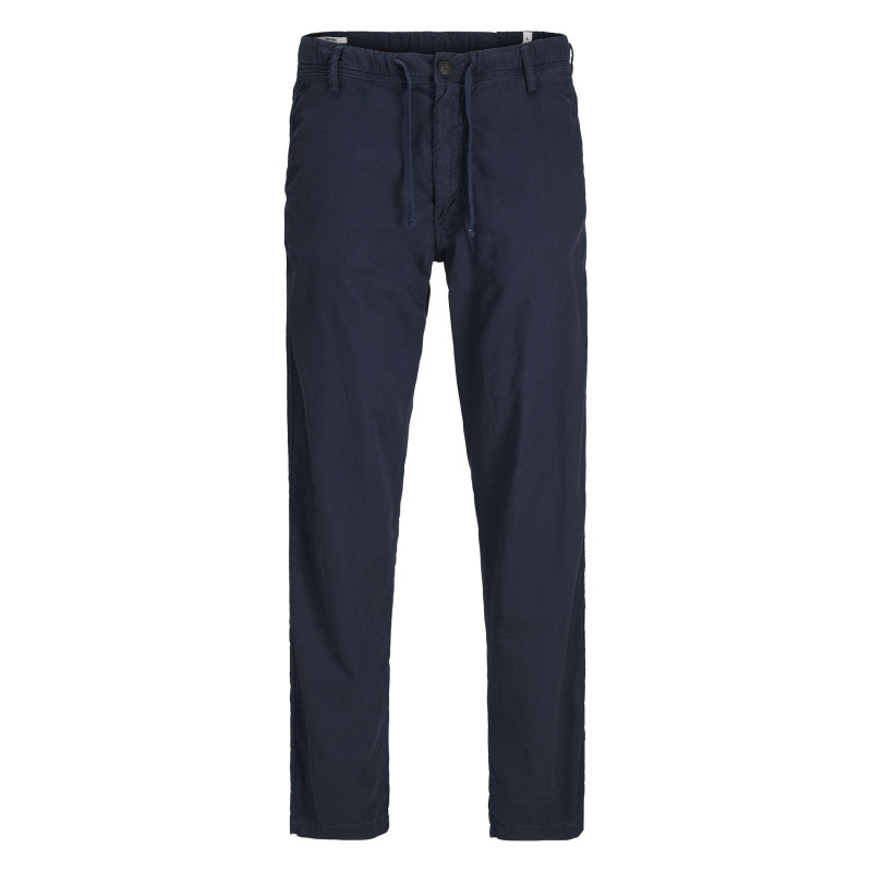 Jack & Jones - Pantalon Chino Marine En Coton Et Lin Mélangés Pourvu D'un Cordon De Serrage - Bleu Foncé Jack & Jones - Pantalon Chino Marine En Coton Et Lin Mélangés Pourvu D'un Cordon De Serrage - Bleu Foncé
