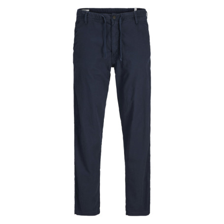 Pantalon chino marine en coton et lin mélangés...