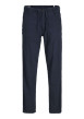 Thumbnail Pantalon chino marine en coton et lin mélangés pourvu d'un cordon de serrage