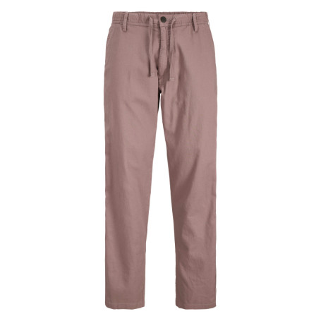 Pantalon chino rose en coton et lin mélangés...
