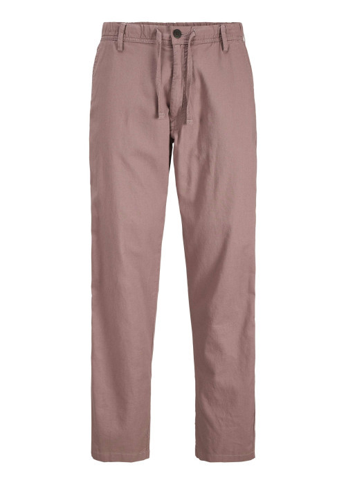 Pantalon chino rose en coton et lin mélangés pourvu d'un cordon de serrage