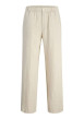 Thumbnail Pantalon chino beige en lin pourvu d'une taille élastiquée froncée
