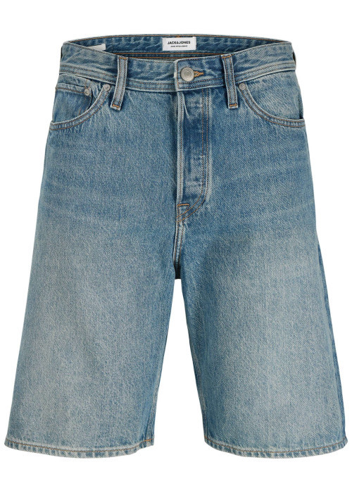 Short en coton biologique bleu à coupe droite pourvu de multiples poches