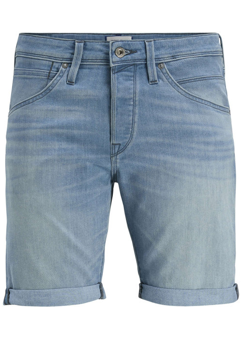 Short bleu à coupe droite pourvu de multiples poches plaquées