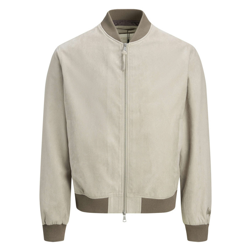 Jack & Jones - Bomber écru En Maille Effet Daim Coupe Ajustée Pourvu D'un Col Rond - Beige