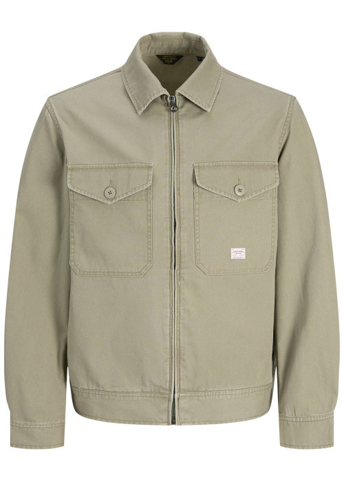 Blouson en coton kaki à coupe ajustée pourvu d'un col chemise