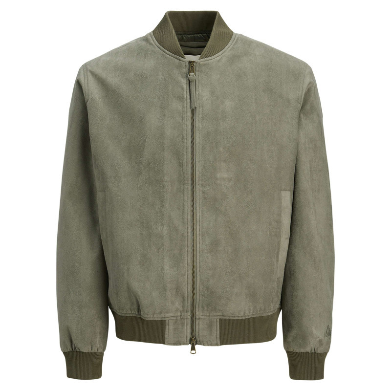 Jack & Jones - Bomber Kaki En Maille Effet Daim Coupe Ajustée Pourvu D'un Col Rond - Vert