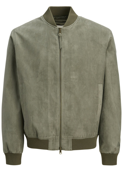 Bomber kaki en maille effet daim coupe ajustée pourvu d'un col rond