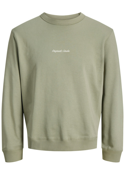 Sweat en coton olive pourvu d'un col rond et de manches longues