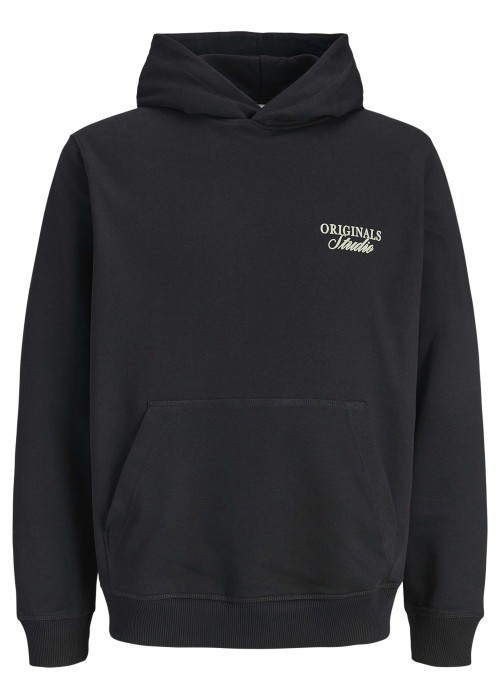 Sweat en coton noir à coupe droite pourvu d'un col à capuche