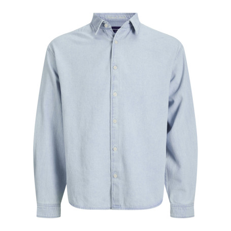 Chemise en coton bleue unie à coupe droite...