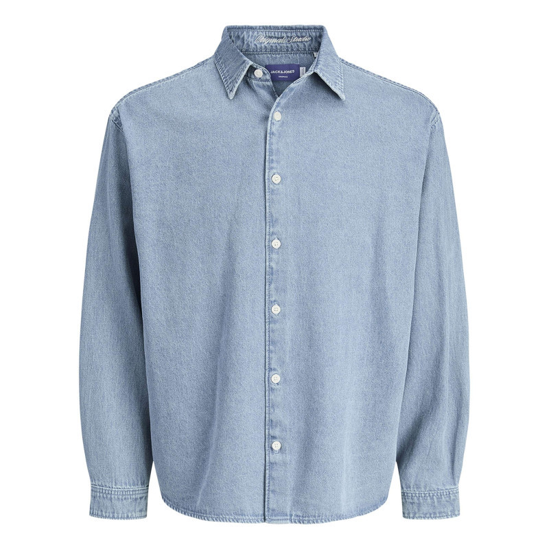 Jack & Jones - Chemise En Coton Bleue Unie à Coupe Droite Pourvue D'un Col à Revers - Bleu Foncé