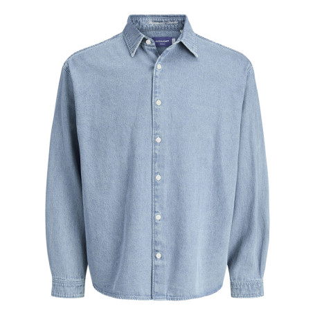 Chemise en coton bleue unie à coupe droite...