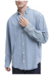 Thumbnail Chemise en coton bleue unie à coupe droite pourvue d'un col à revers - Image 6