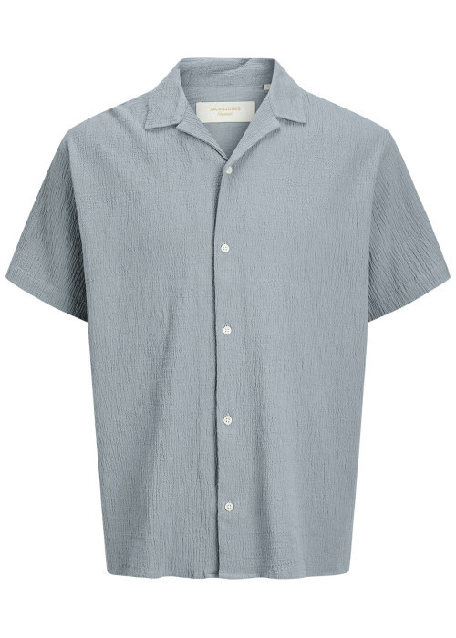 Chemise en coton bleue à coupe droite pourvue d'un col cubain