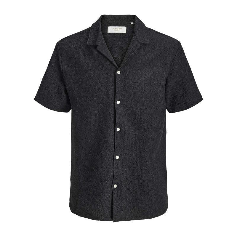 Jack & Jones - Chemise Noire En Crochet Pourvue D'un Col Cubain Et De Manches Courtes - Noir