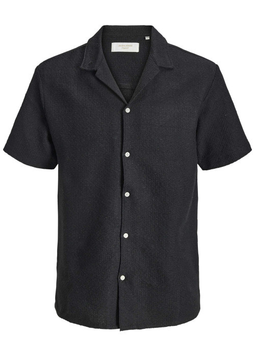 Chemise noire en crochet pourvue d'un col cubain et de manches courtes