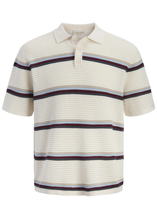 Polo en coton biologique écru à coupe droite orné d'un motif à rayures