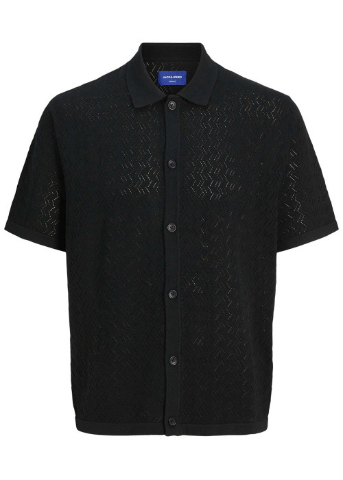Polo noir à coupe droite pourvu d'un col à revers et de manches courtes