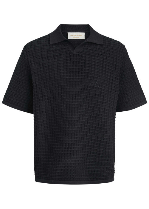 Polo en coton biologique noir à coupe droite pourvu d'un col à revers