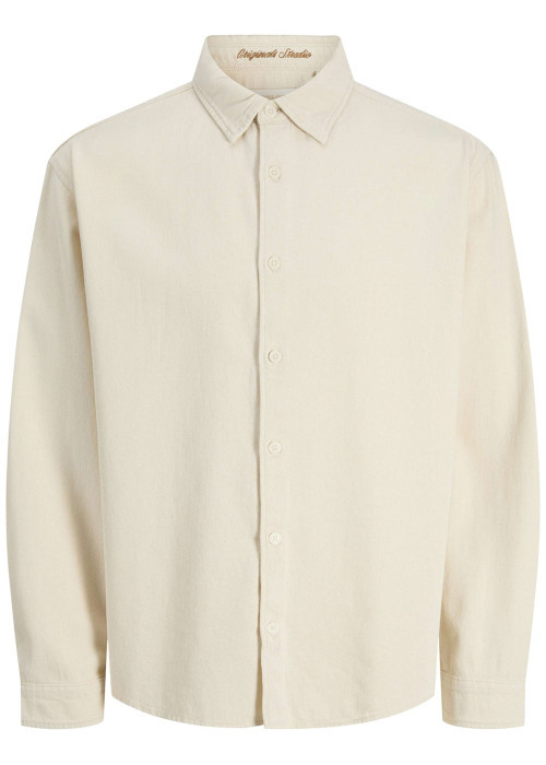 Chemise en coton biologique écrue à coupe droite pourvue d'un col à revers