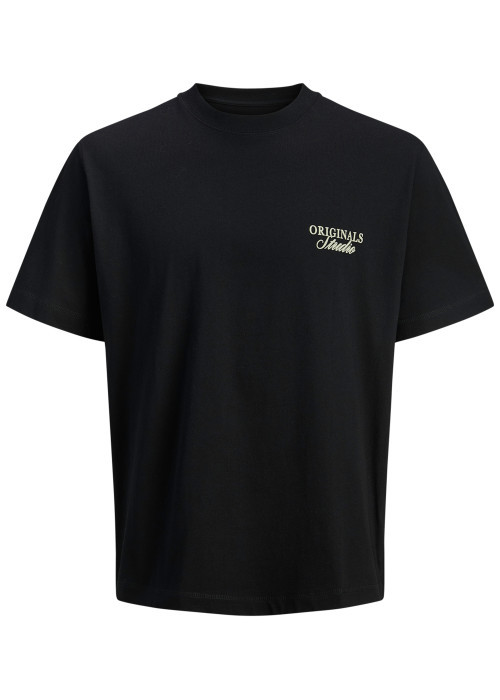 T-shirt en coton noir imprimé à coupe droite pourvu d'un col rond