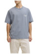 Thumbnail T-shirt en coton bleu imprimé à coupe droite pourvu d'un col rond