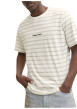 Thumbnail T-shirt en coton biologique beige à rayures pourvu d'un col rond - Image 5