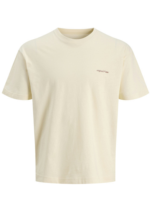 T-shirt en coton beige imprimé à coupe droite pourvu d'un col rond
