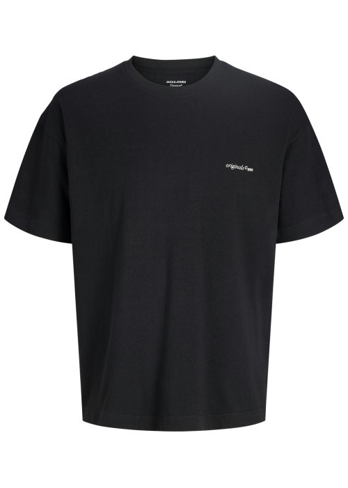 T-shirt en coton noir imprimé à coupe droite pourvu d'un col rond