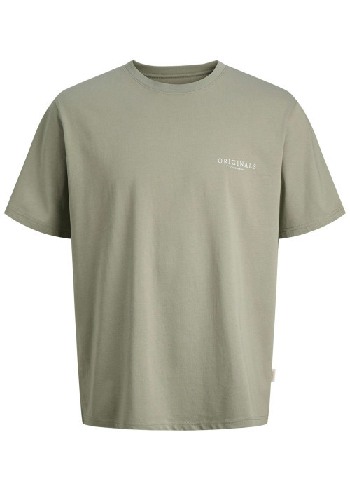T-shirt en coton biologique olive imprimé à coupe droite pourvu d'un col rond