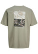 Thumbnail T-shirt en coton biologique olive imprimé à coupe droite pourvu d'un col rond - Image 2